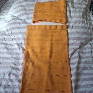 Freshman 1996 Knit Skirt and Top Set Orange XS Cotton Acrylic Women's 2 Piece